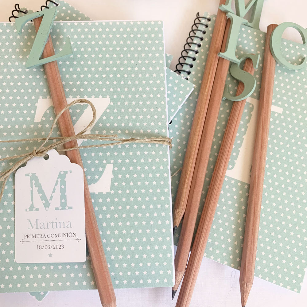 Pack libreta y lápiz comunión colección estampados geométricos