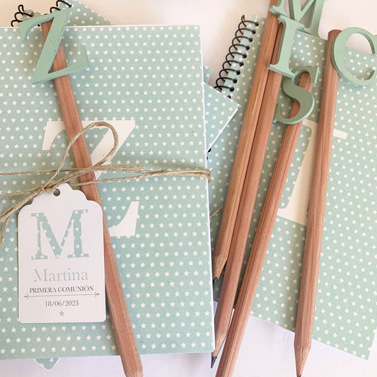 Pack libreta y lápiz comunión colección estampados geométricos