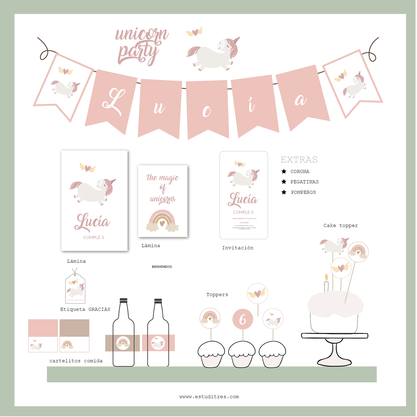 Pack cumpleaños unicornio