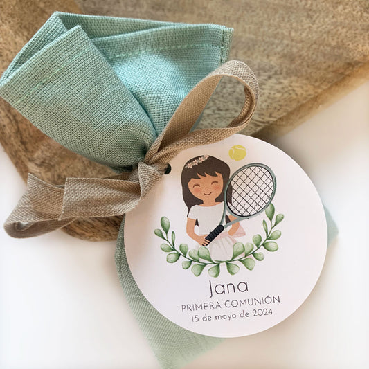 Recordatorio comunión bolsita de lavanda "niña deporte"