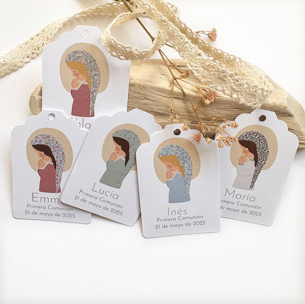 Recordatorio bautizo tarro dulce colección virgencitas