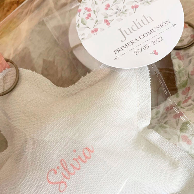 Recordatorio comunión llavero colección inicial floral