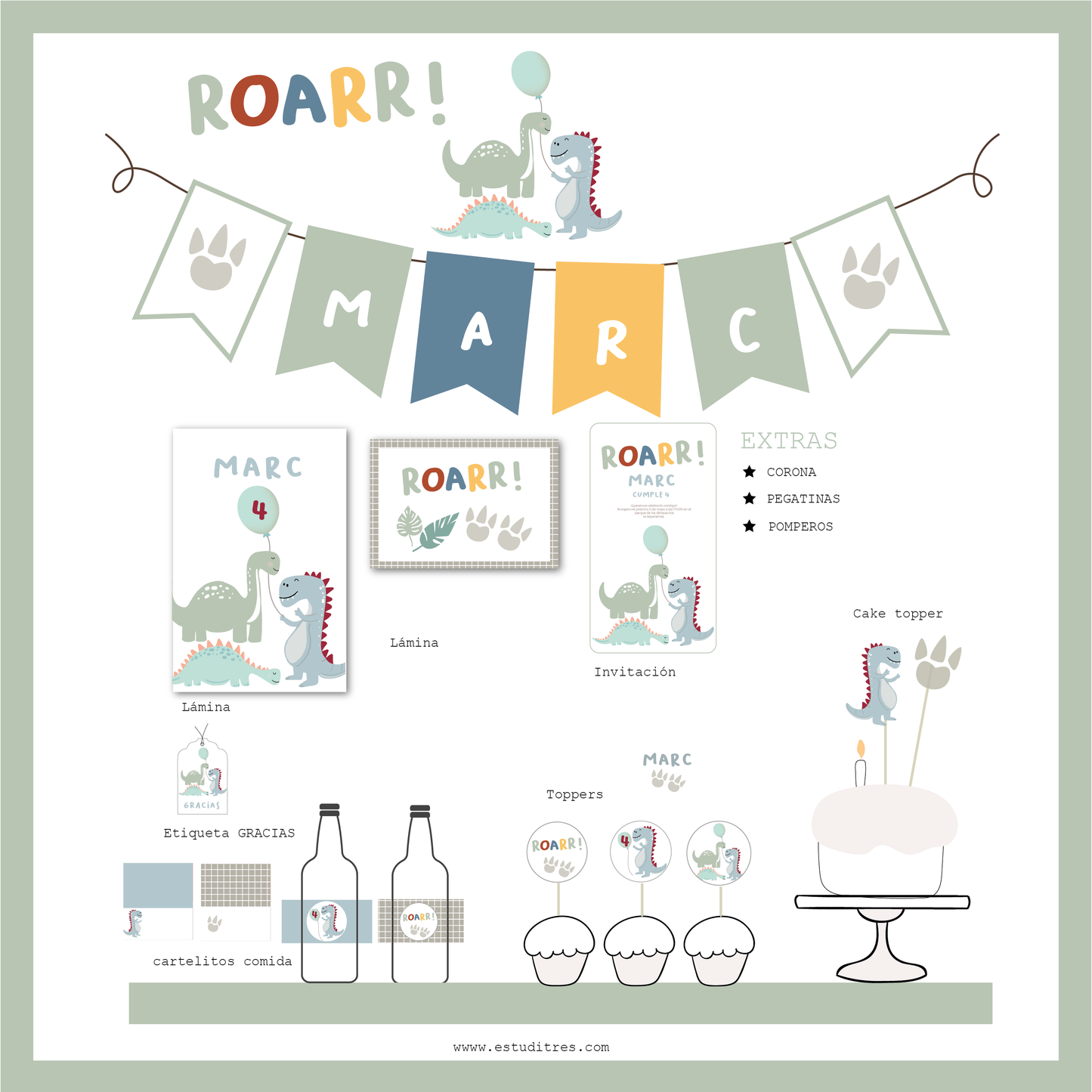pack cumpleaños fiesta roarr!