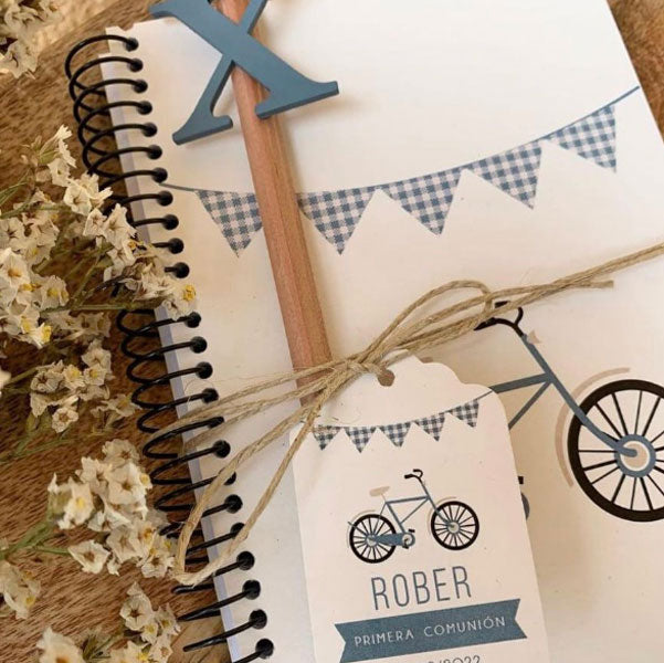 Pack libreta y lápiz colección comunión bicicleta