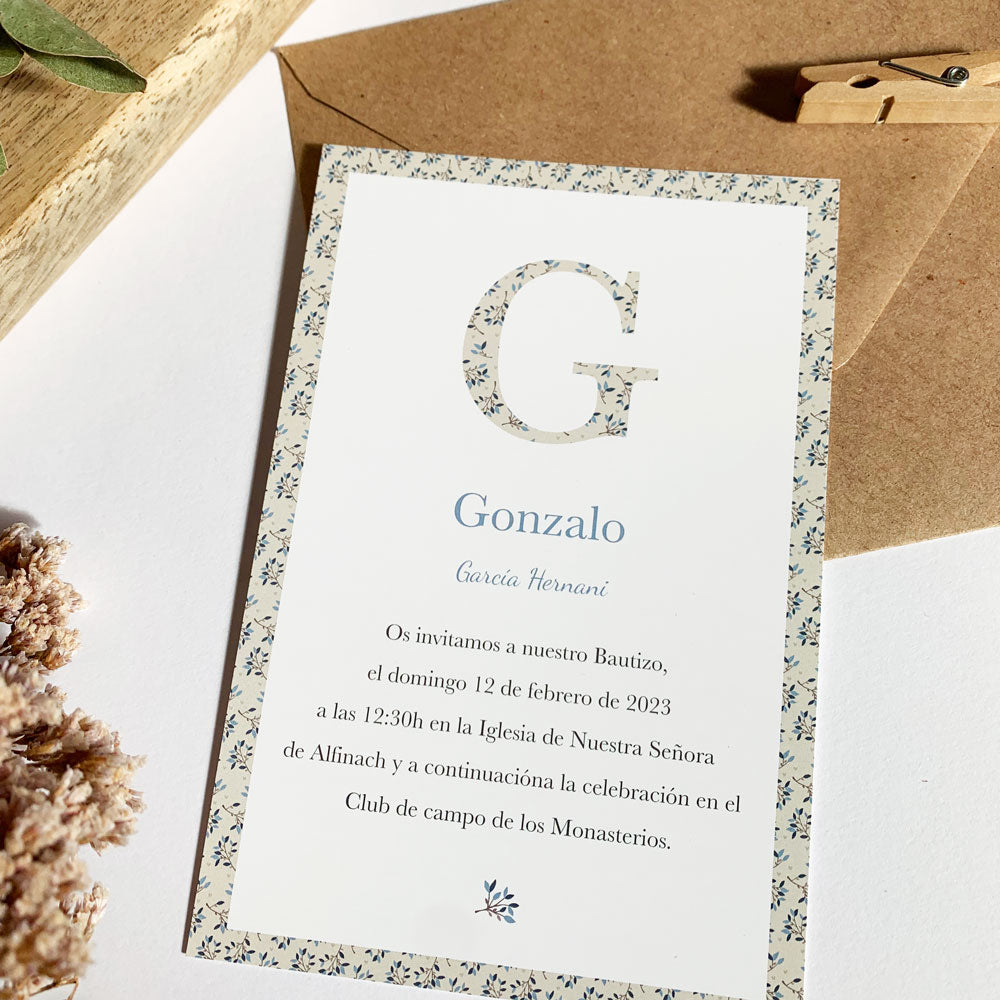 Invitación Bautizo inicial floral