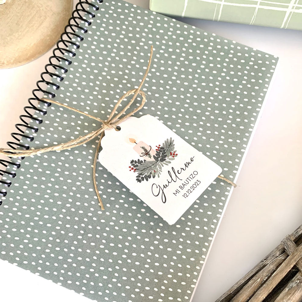 Recordatorio bautizo libreta inicial estampados navidad