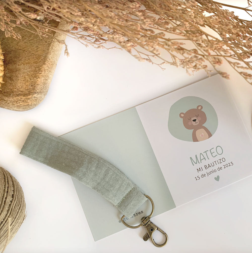 Detalle bautizo llavero cinta teddy