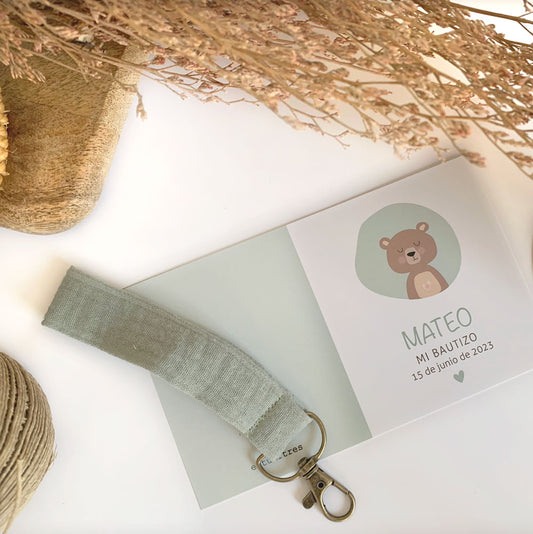 Detalle bautizo llavero cinta teddy