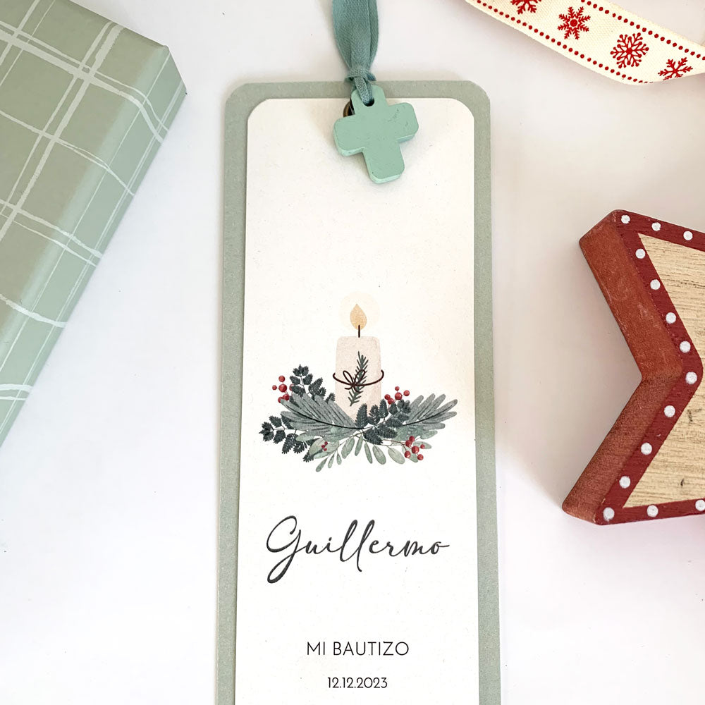 Recordatorio bautizo Punto de libro navidad