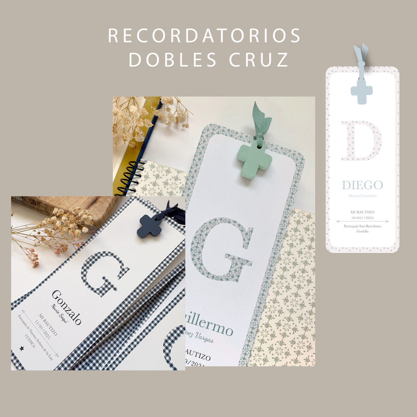 Recordatorio comunión Punto de libro "Inicial" estampados geométricos”