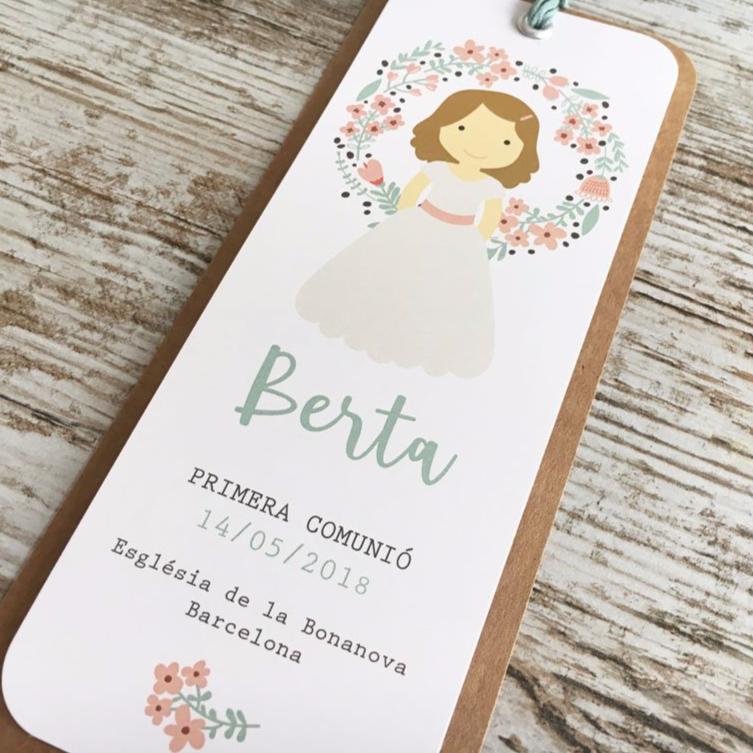 Recordatorio comunión punto de libro "Niña Floral"