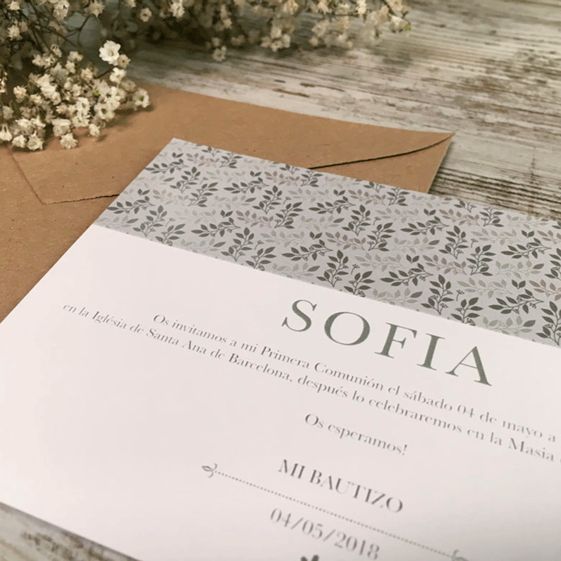 Invitación Bautizo inicial floral