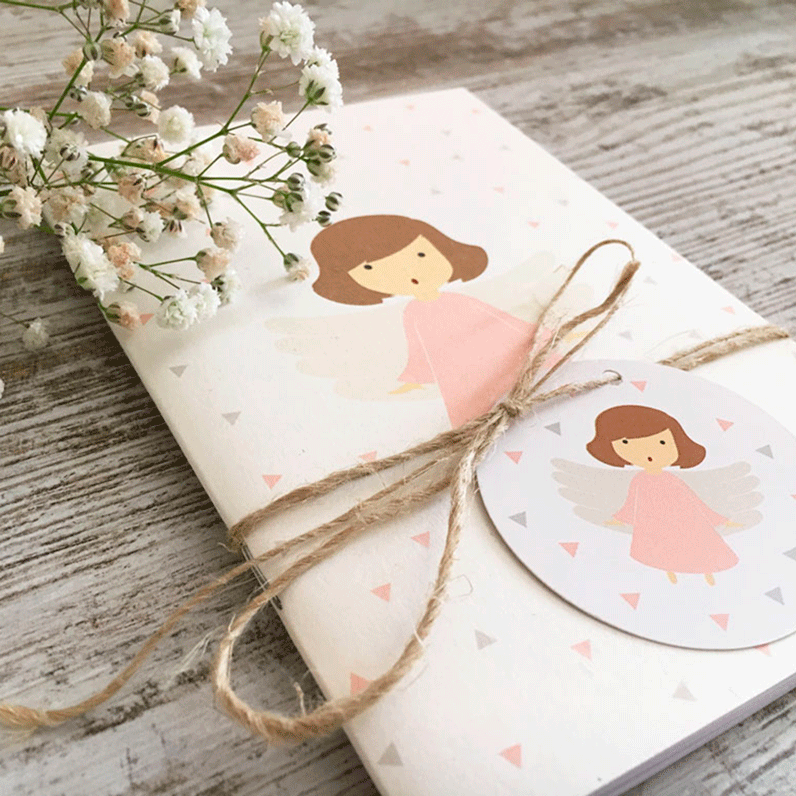 Recordatorio bautizo libreta " ángel niña "