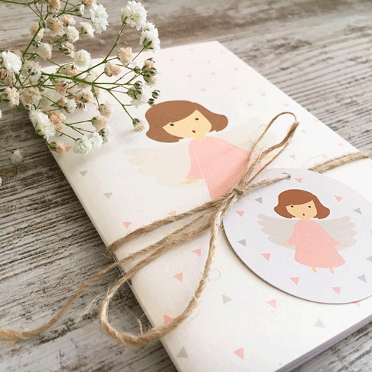 Recordatorio bautizo libreta " ángel niña "