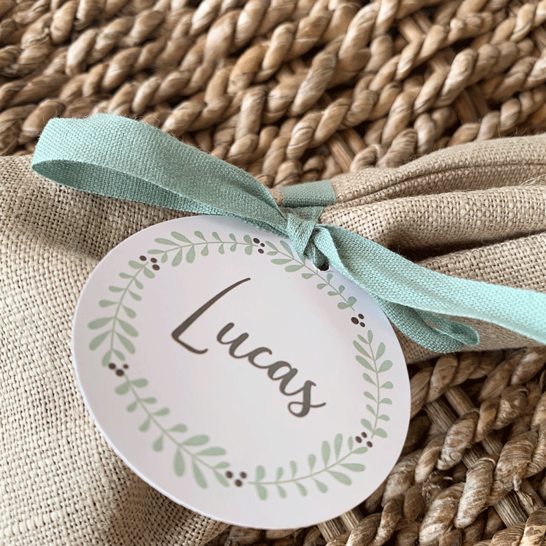 Recordatorio bautizo bolsita de lavanda "laurel"