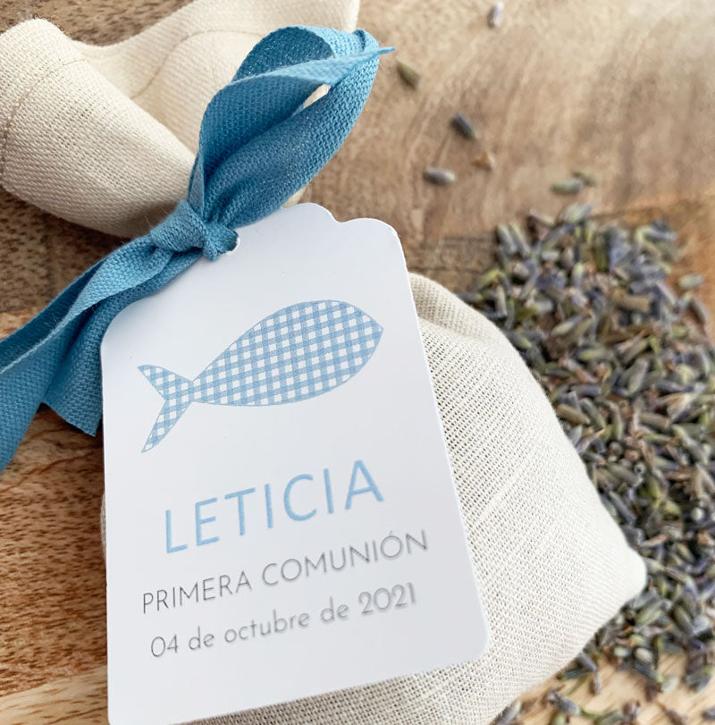 Recordatorio comunión bolsita de lavanda "little fish"