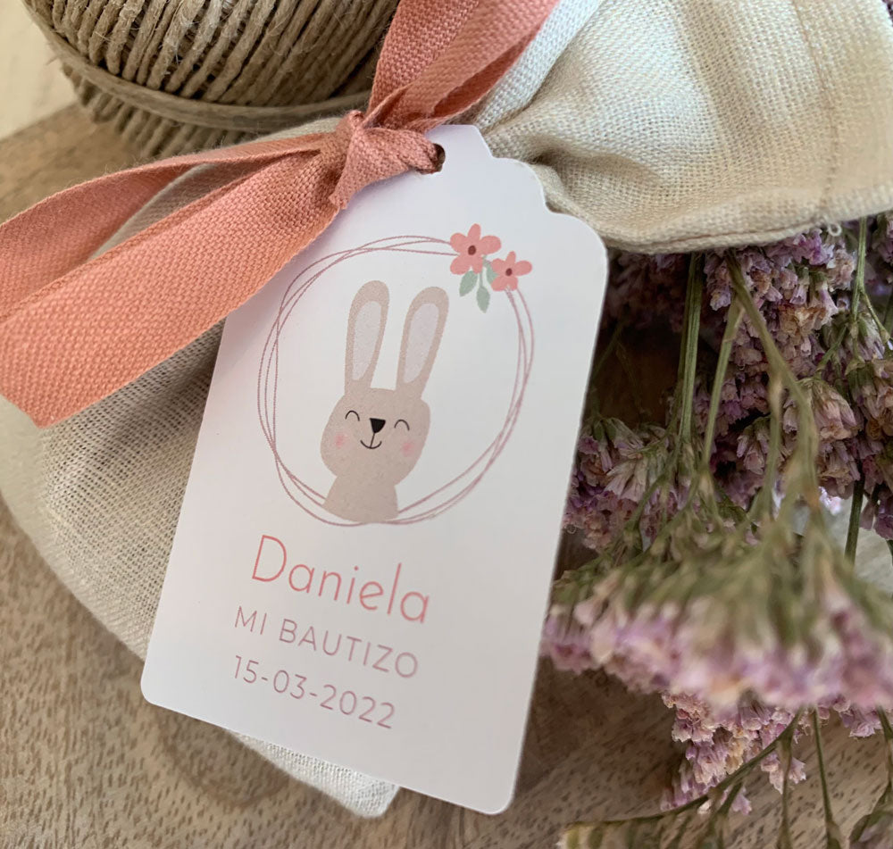 Recordatorio bautizo bolsita de lavanda "Little rabbit"