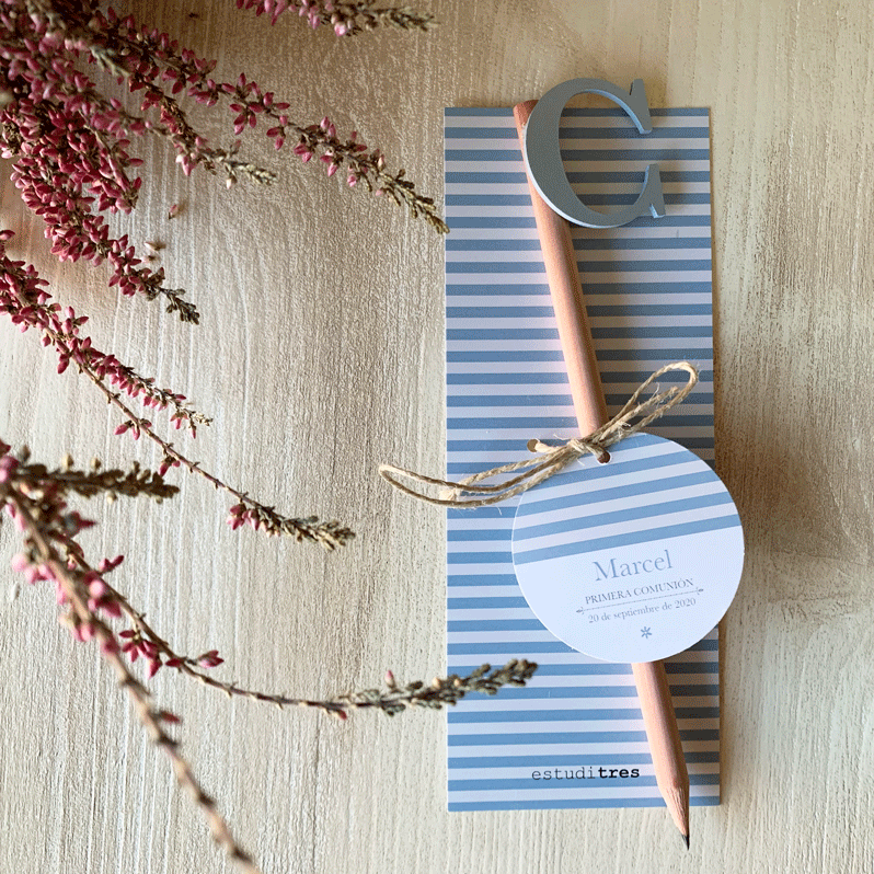 Lápiz inicial madera bautizo colección inicial " estampados geométricos"
