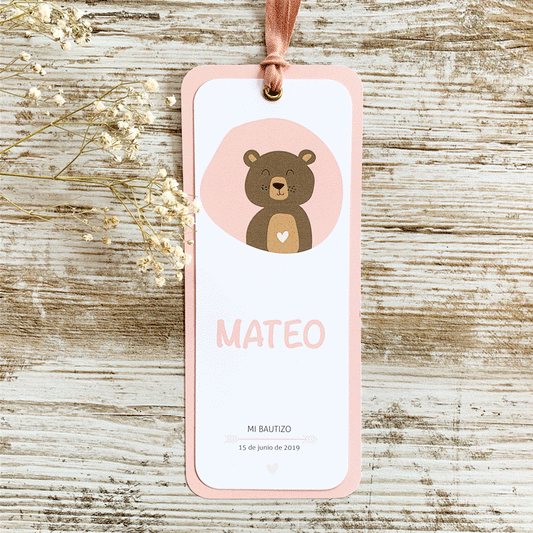 Recordatorio bautizo punto de libro "teddy"