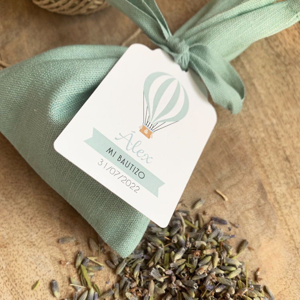Recordatorio bautizo bolsita de lavanda "Globo"