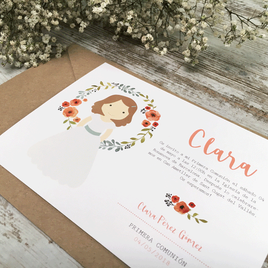 Invitación comunión "niña floral"