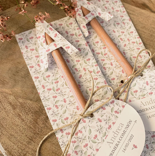 Lápiz personalizado comunión inicial floral