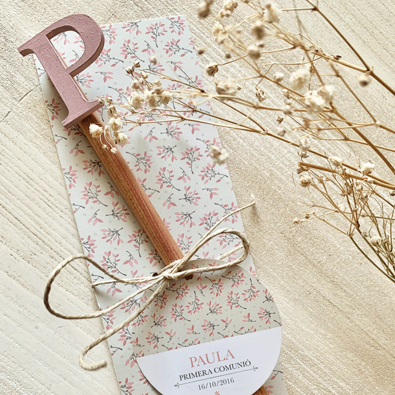 Lápiz inicial madera comunión colección inicial floral