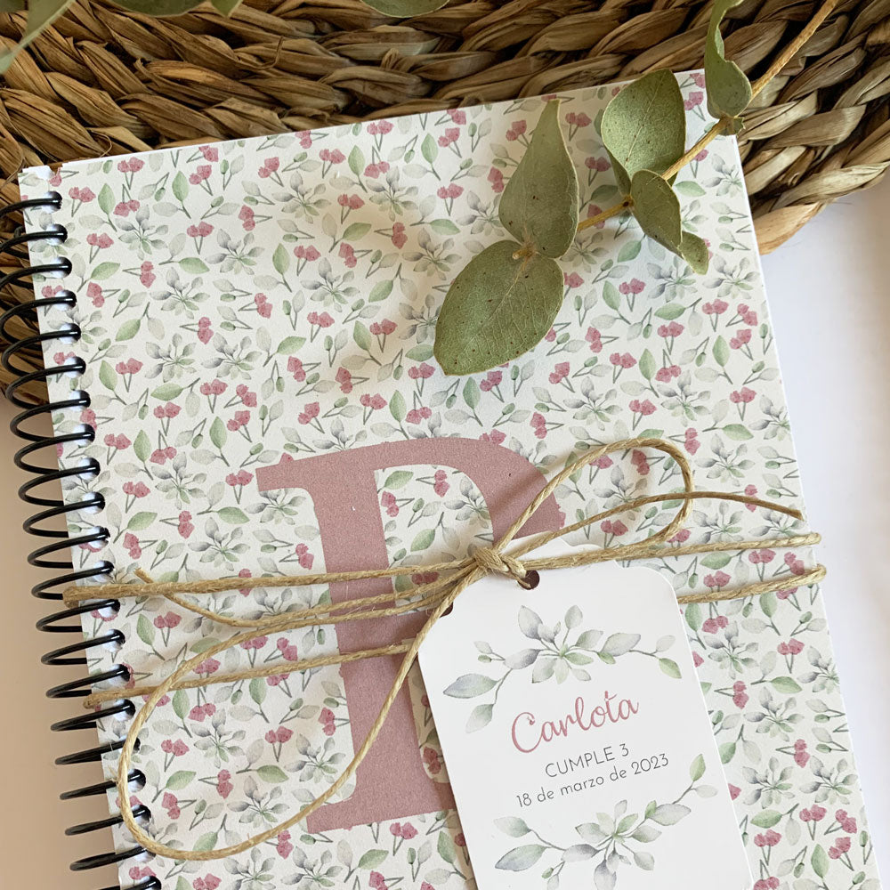 Recordatorio comunión libreta inicial floral