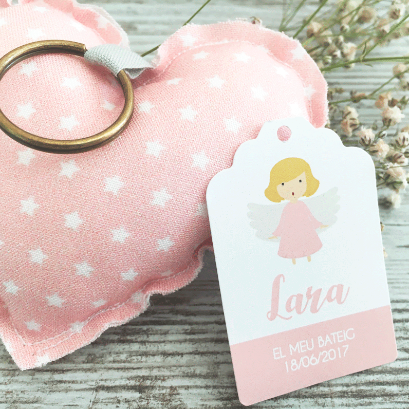 Recordatorio bautizo llavero tela "Ángel niña"