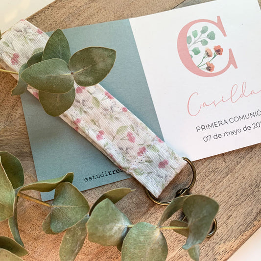 Llavero cinta colección comunión alfabeto floral