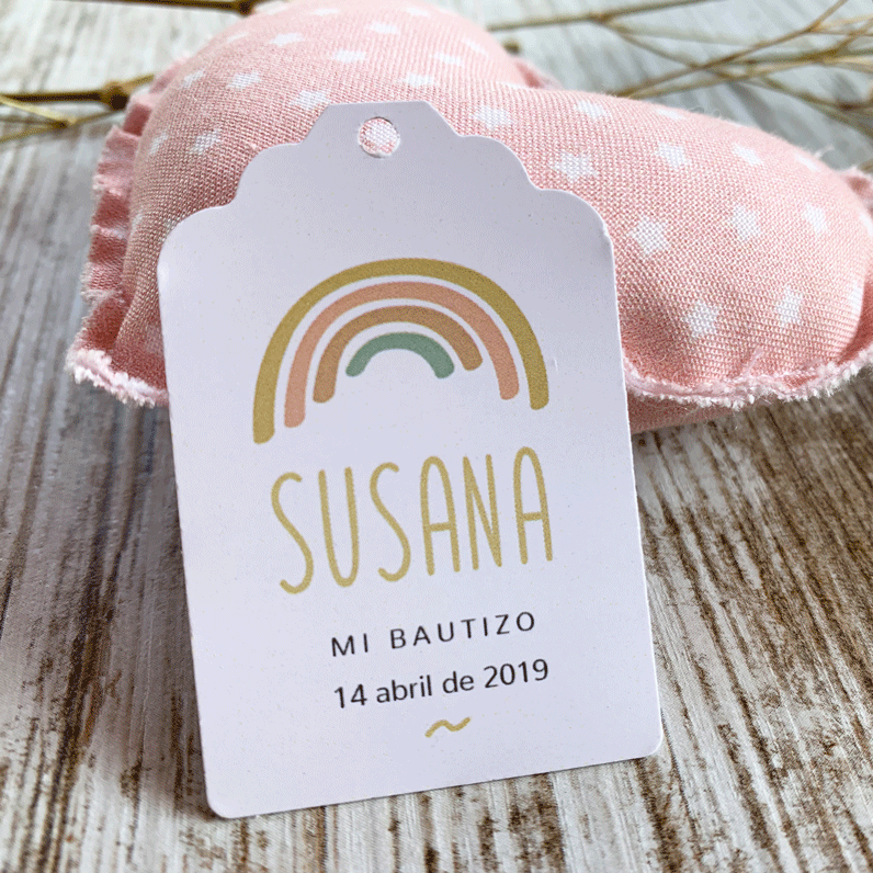 Recordatorio bautizo llavero de tela "Rainbow"
