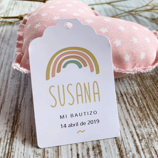 Recordatorio bautizo llavero de tela "Rainbow"