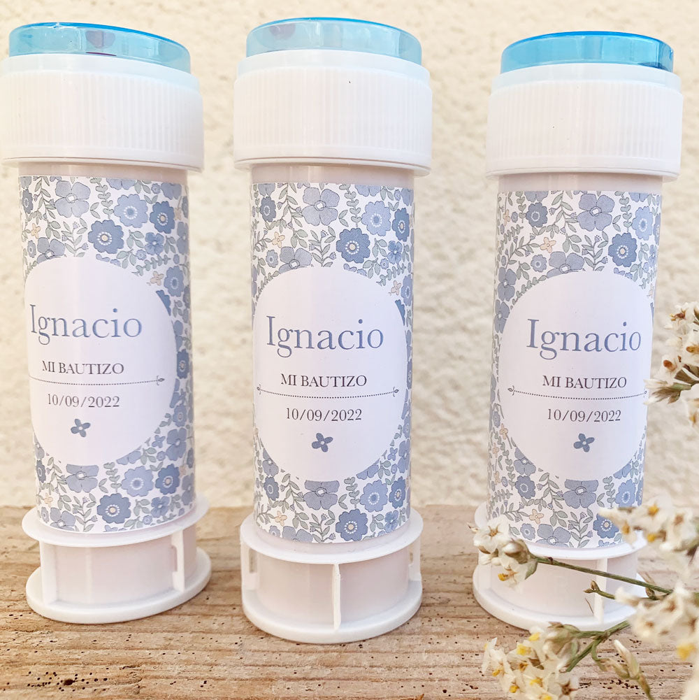 Pomperos personalizados bautizo inicial floral