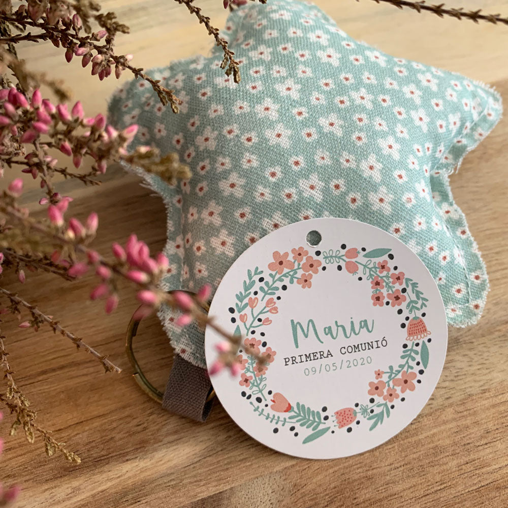 Recordatorio comunión llavero "Niña floral"