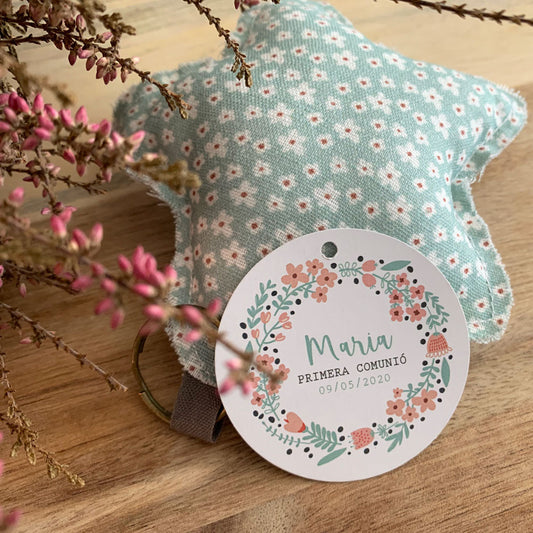 Recordatorio comunión llavero "rosco floral"
