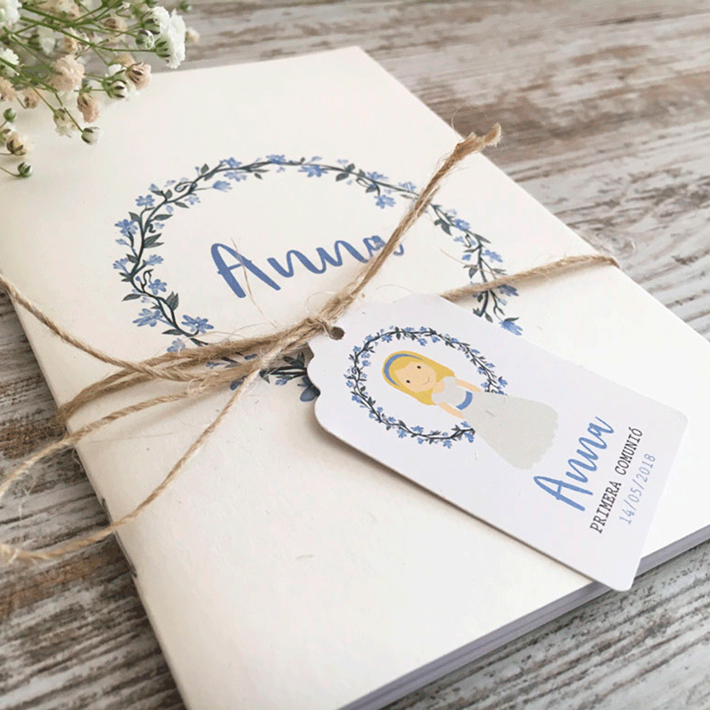 Recordatorio comunión libreta " Niña Floral"
