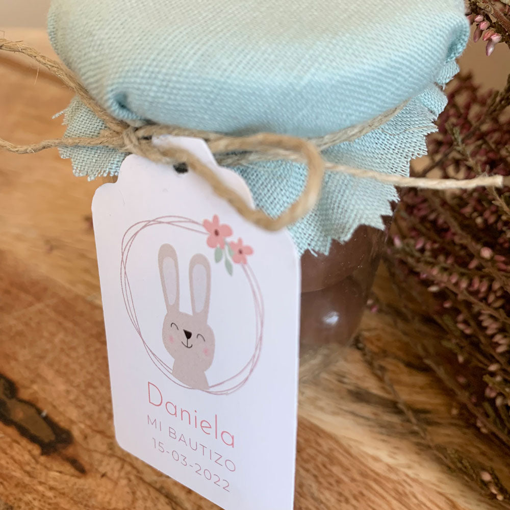 Recordatorio bautizo tarro dulce little rabbit