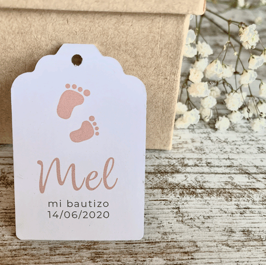 Etiquetas bautizo "Huellas"