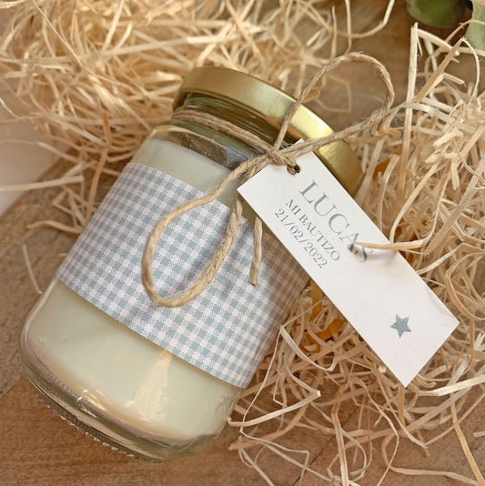 Vela bautizo colección inicial estampados geométricos