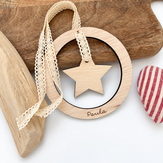 Estrella de madera personalizada -adorno Navidad
