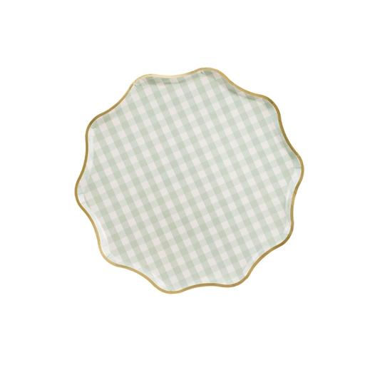 platos festón dorado vichy menta / 6 unidades