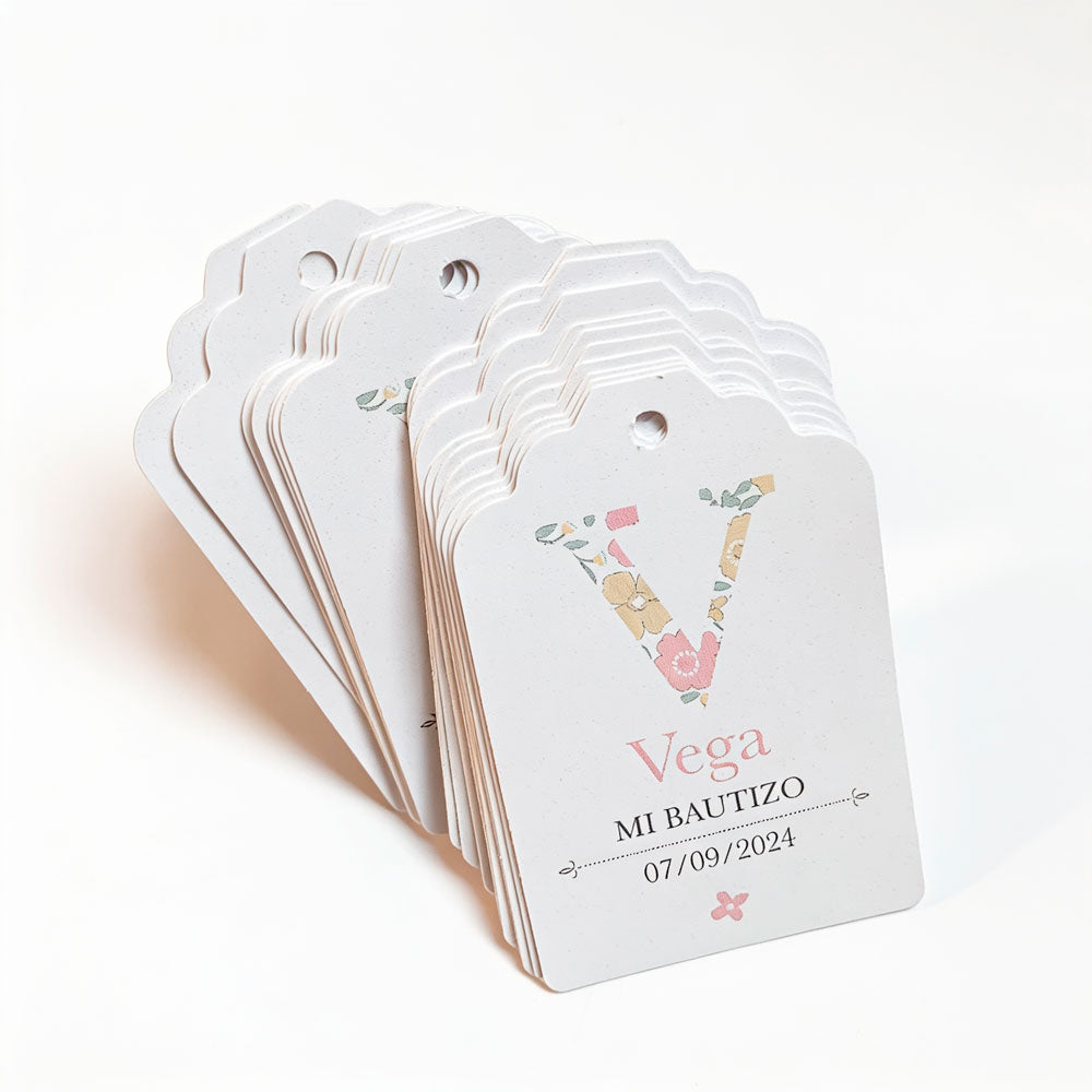 Pack etiquetas bautizo Inicial inicial floral/10 unid.