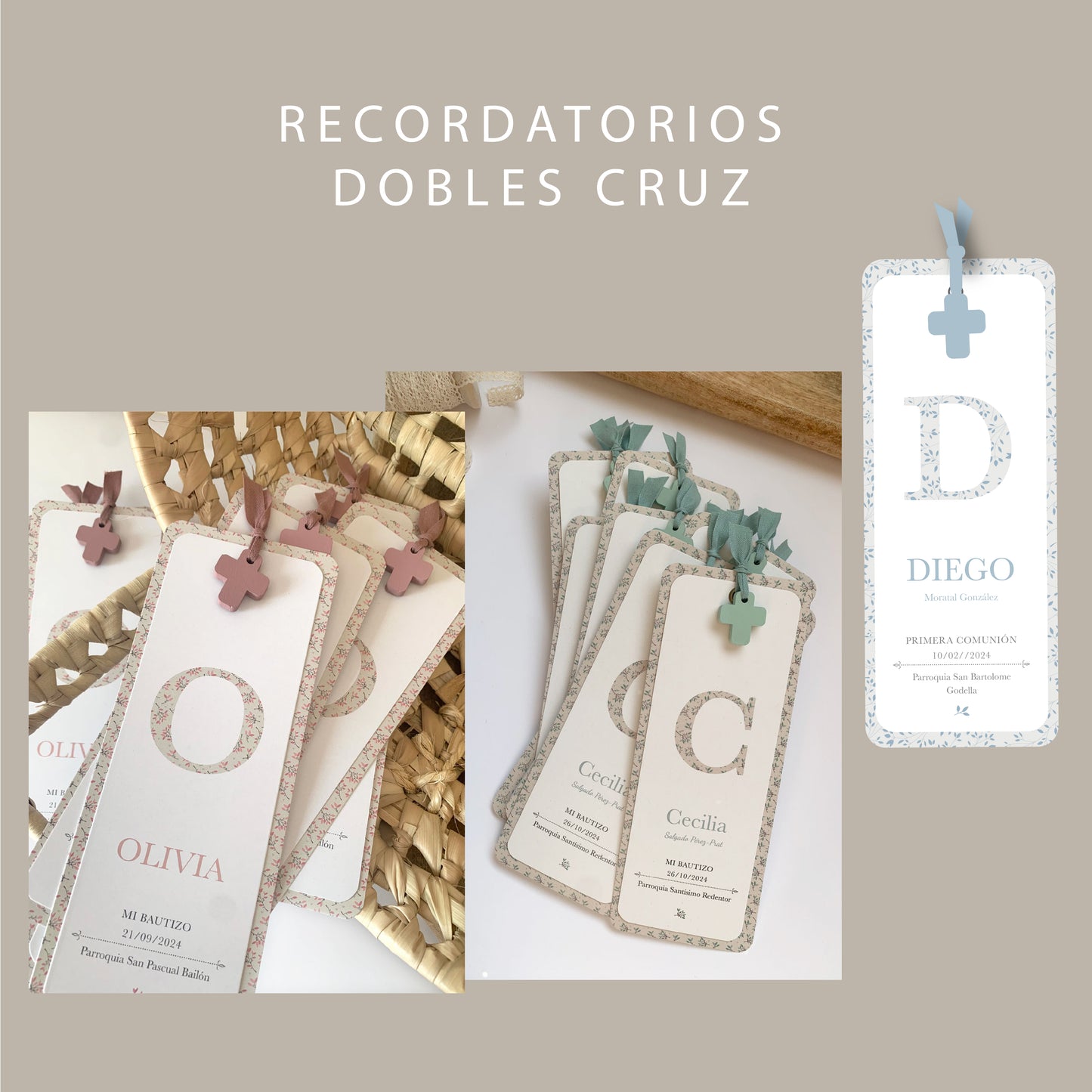 Recordatorio bautizo inicial floral