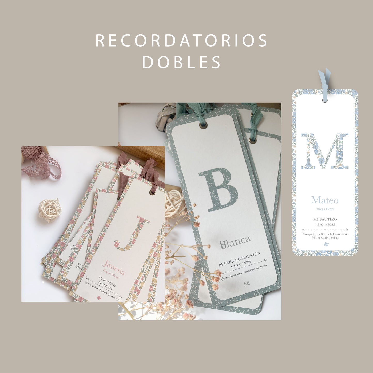 Recordatorio bautizo inicial floral